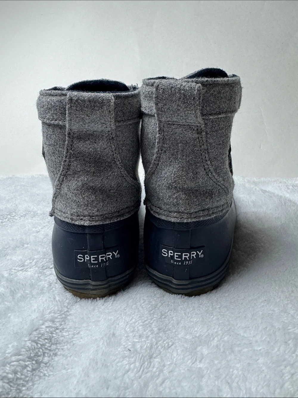 Sperry Kids Navy Rubber & Gray Wool-Look Duck Boots